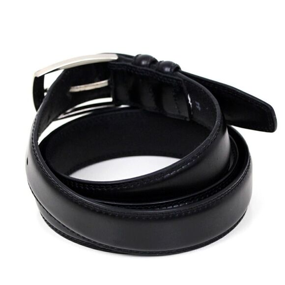 HandCrafted BLACK GENUINE LEATHER 1 3/8"Wd STITCHED DRESS MEN'S BELT Sz 44 (E79 - Picture 4 of 13